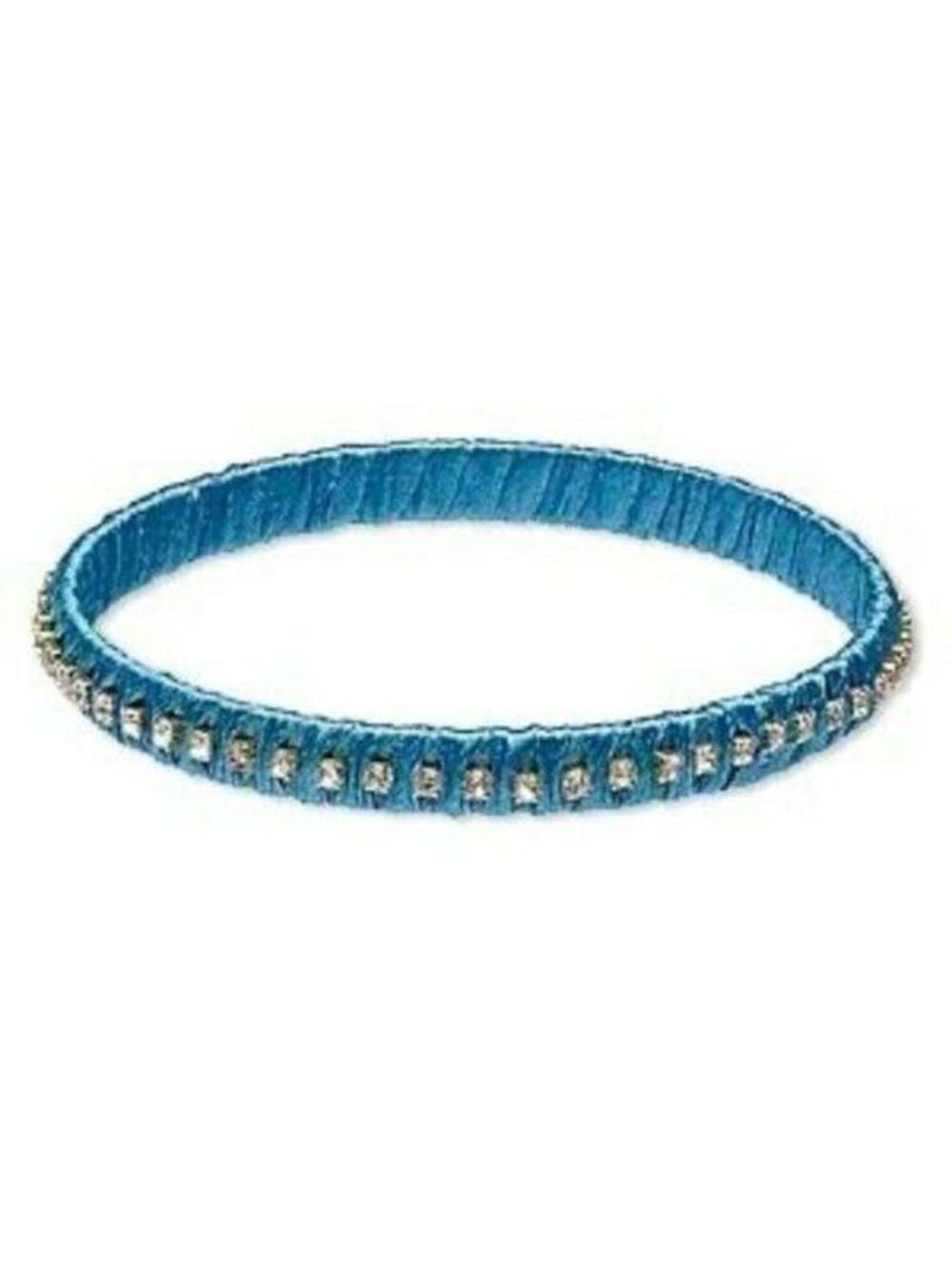 Rich India Turquoise Blue Satin Crystal Fabric Wrapped Brass Bangle Bracelet